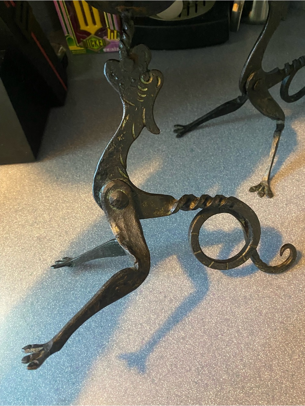 Vintage Hand-Forged Black Iron Mythical Creature Candle Holder - Unbranded